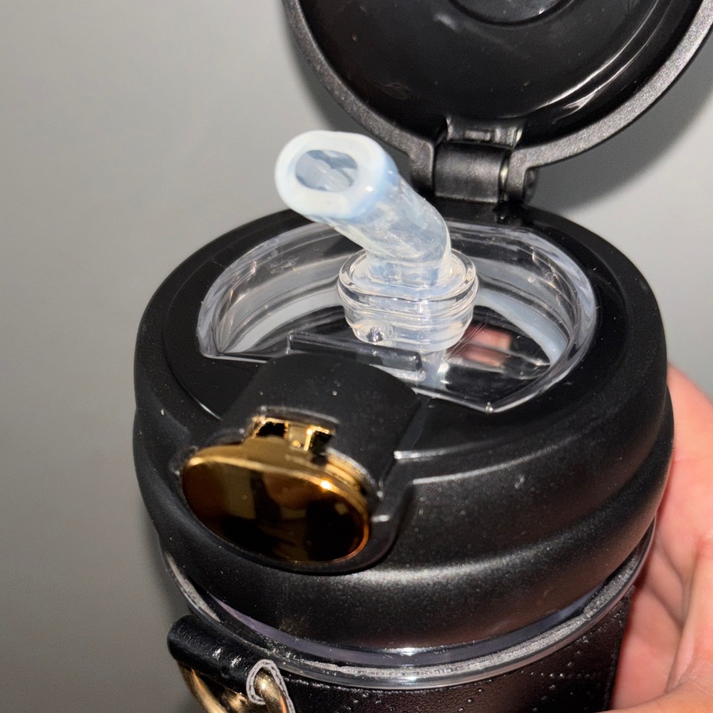 Black Travel Mug (with crossbody strap and straw) - Picture 2 of 4